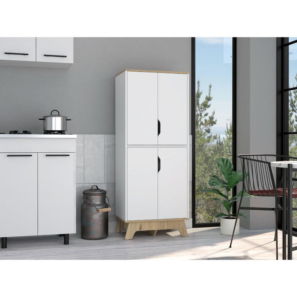 DEPOT E-SHOP Ankara Double Kitchen Pantry, Two-Door Cabinet, Four Legs, Four Shelves, Countertop- Light Oak-White, For Kitchen. Picture 1