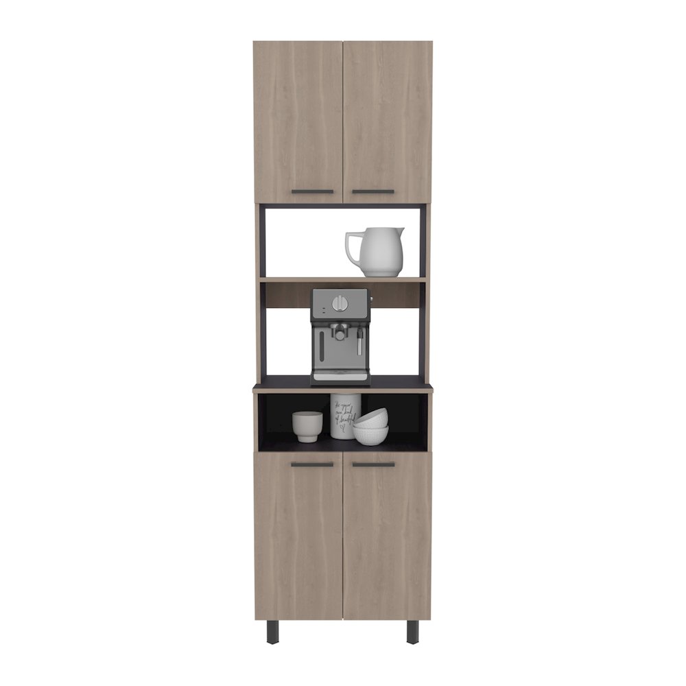 Zena Kitchen Pantry, 4 Doors, 4 Legs, 4 Shelves, White Oak / Black Wengue. Picture 1