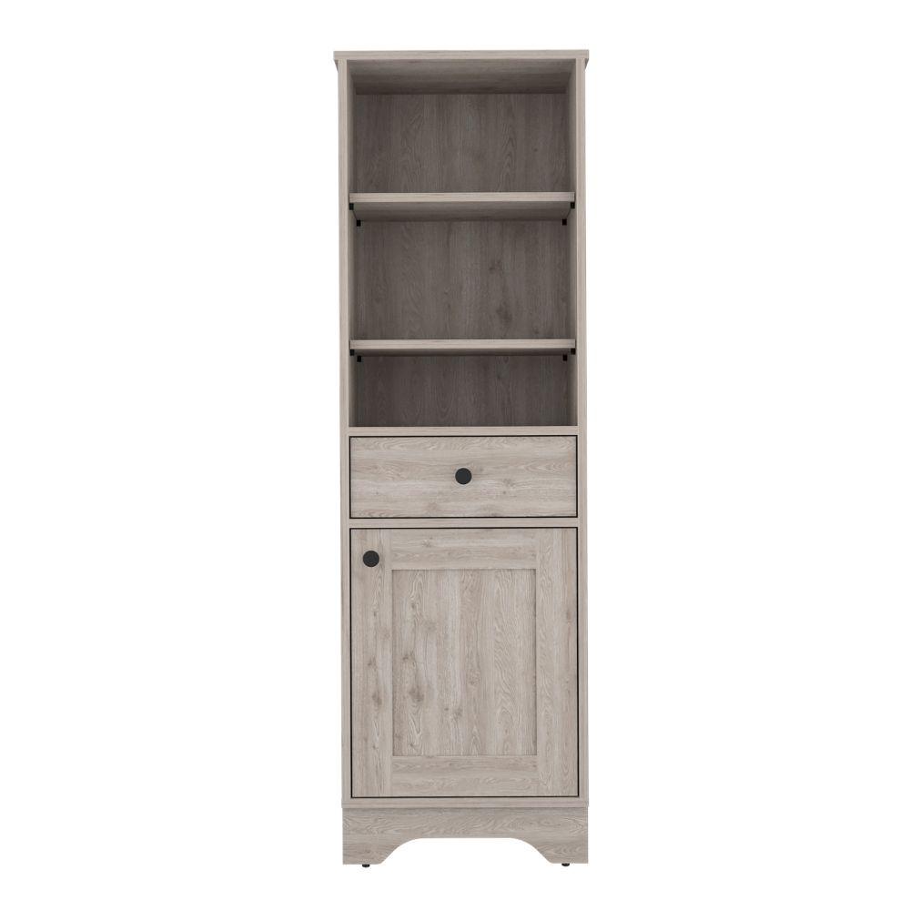 DEPOT E-SHOP Norwalk Linen Cabinet, Three External Shelves, One-Door Cabinet, One Drawer, Two Internal Shelves-Light Grey, For Bathroom. Picture 2