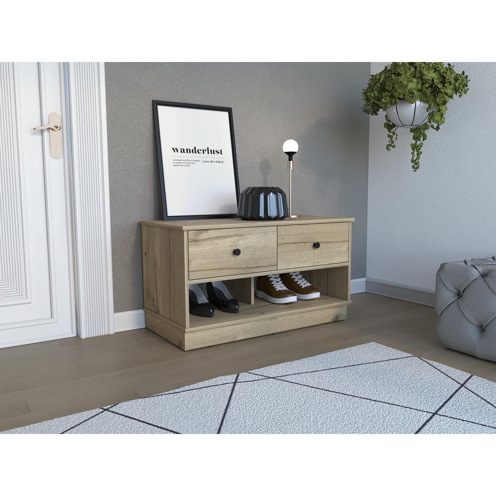 DEPOT E-SHOP Uranus Storage Bench-Two Drawers, Two Open Shelves- Light Oak, For Bedroom. Picture 5