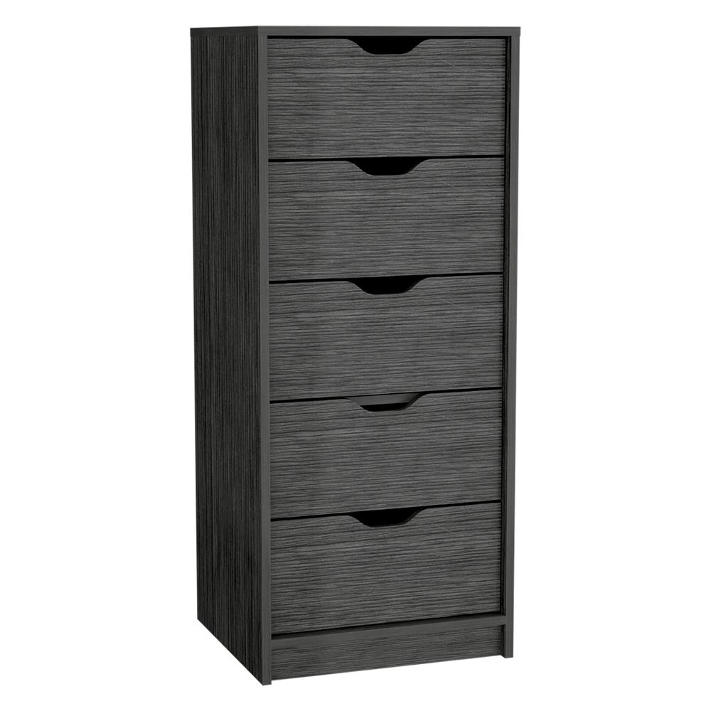 5 Drawers Narrow Dresser, Slim Storage Chest of Drawers, Smokey Oak -Bedroom. Picture 2