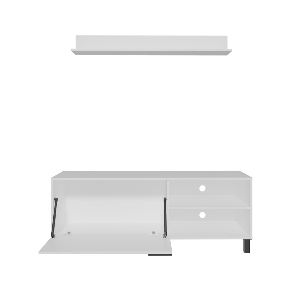 Novi Living Room Set, Tv Stand + Wall Shelf, 1 Door, 3 Shelves, White. Picture 2