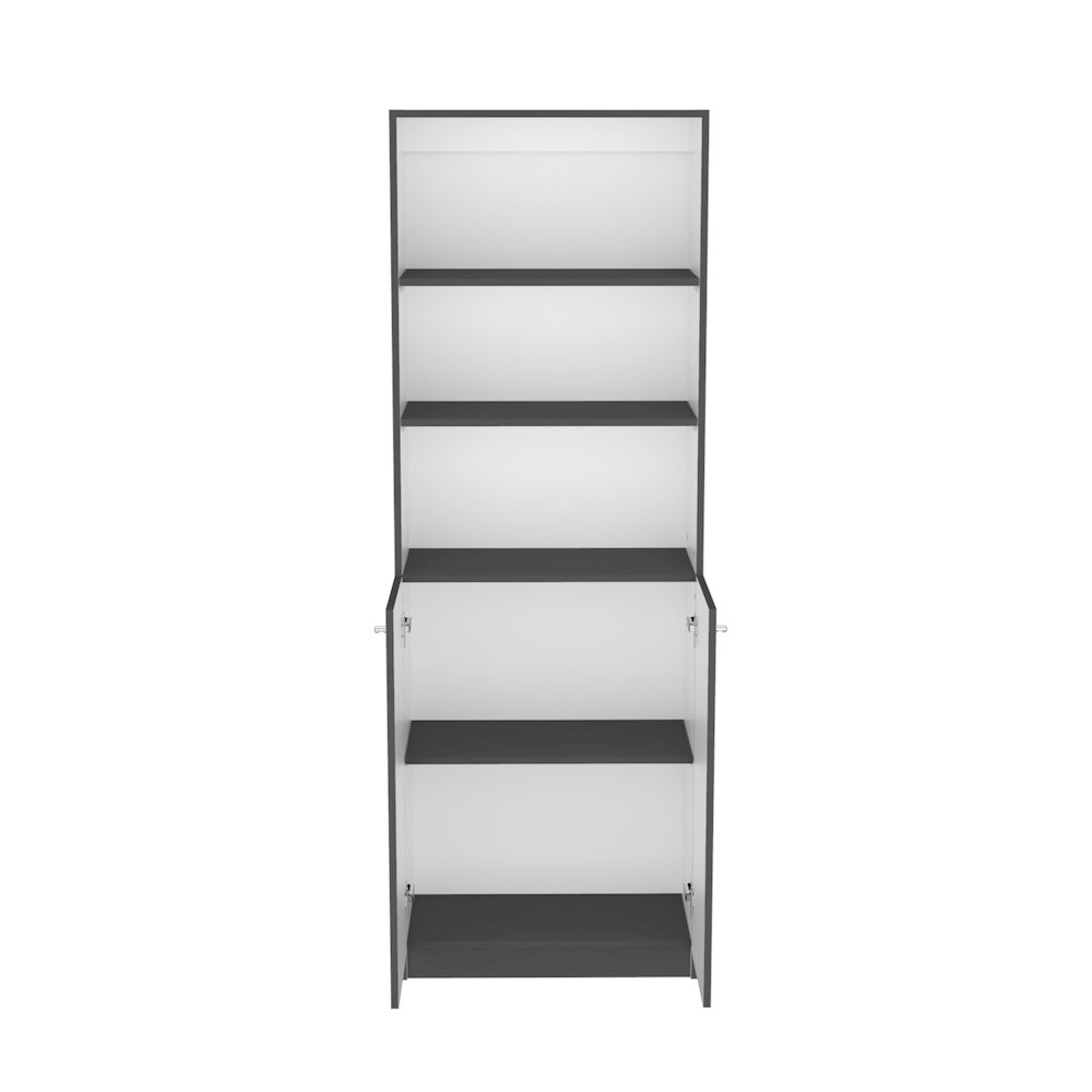 Vinton 2-Door Bookcase with Upper Shelves, Matt Gray / White -Office. Picture 2
