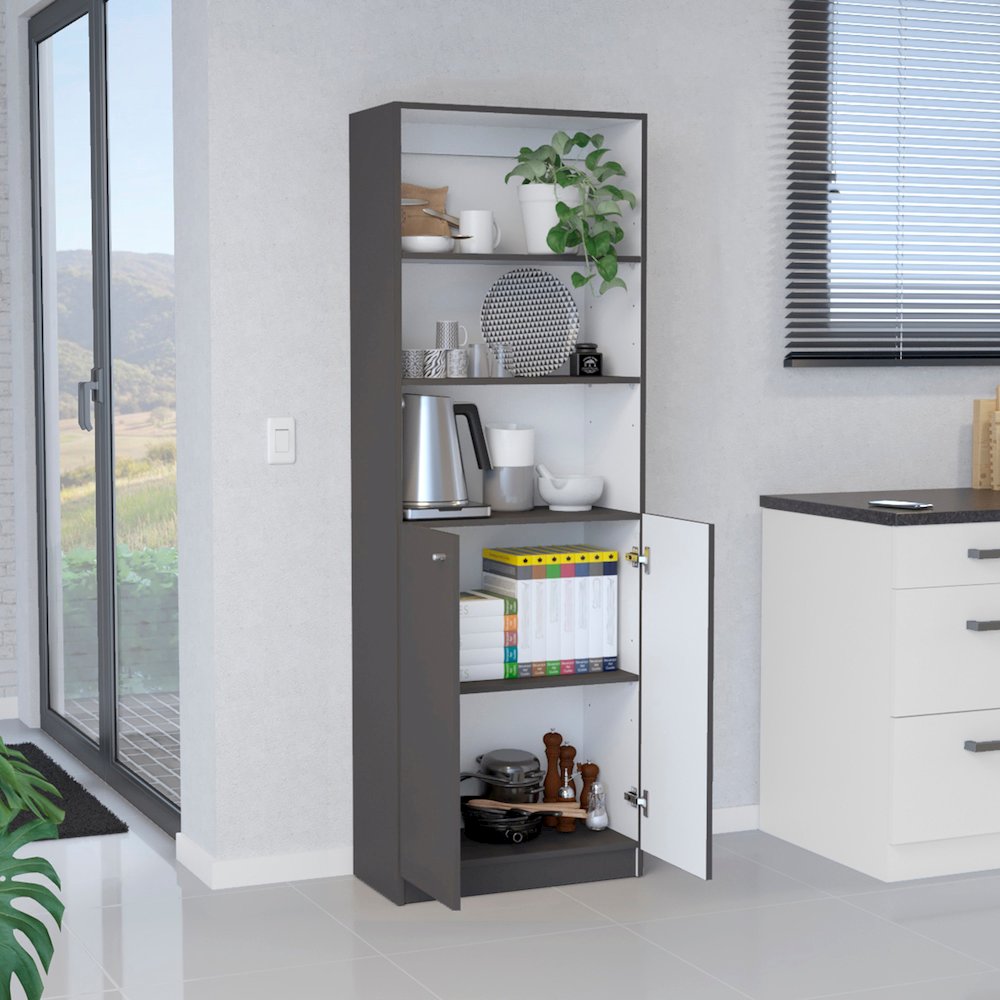 Vinton 2-Door Bookcase with Upper Shelves, Matt Gray / White -Office. Picture 7