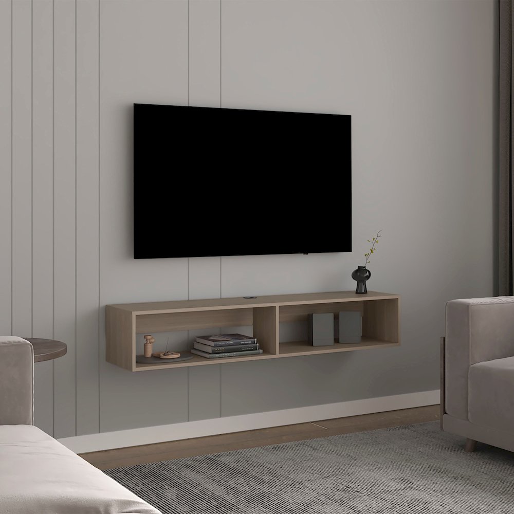 Lakes TV Stand with 2 Shelves, White Oak. Picture 5
