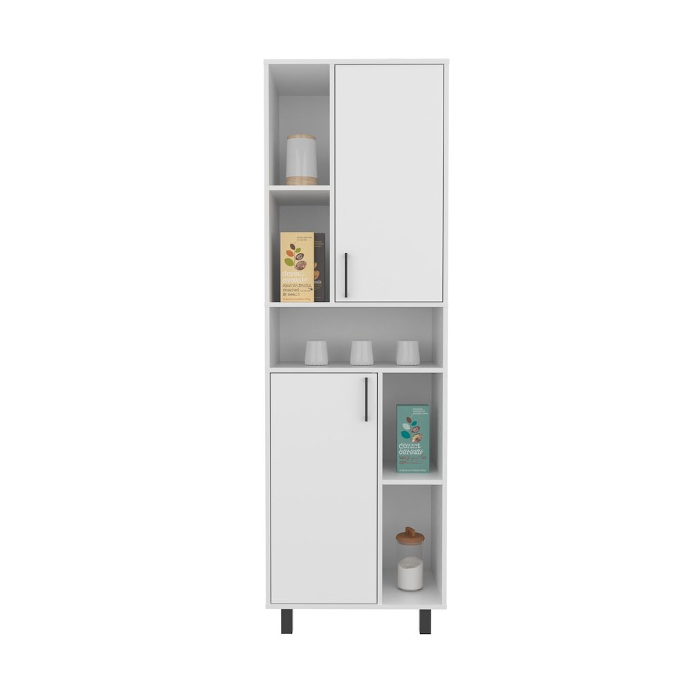 Corfu Pantry Cabinet, 2 Doors, 4 Legs, 9 Shelves, White. Picture 1