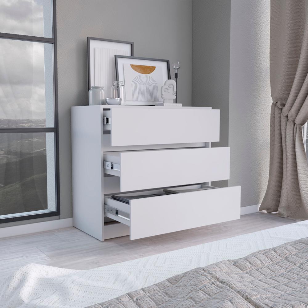 DEPOT E-SHOP Palmer 3 Drawers Dresser, Chest of Drawers, White. Picture 4