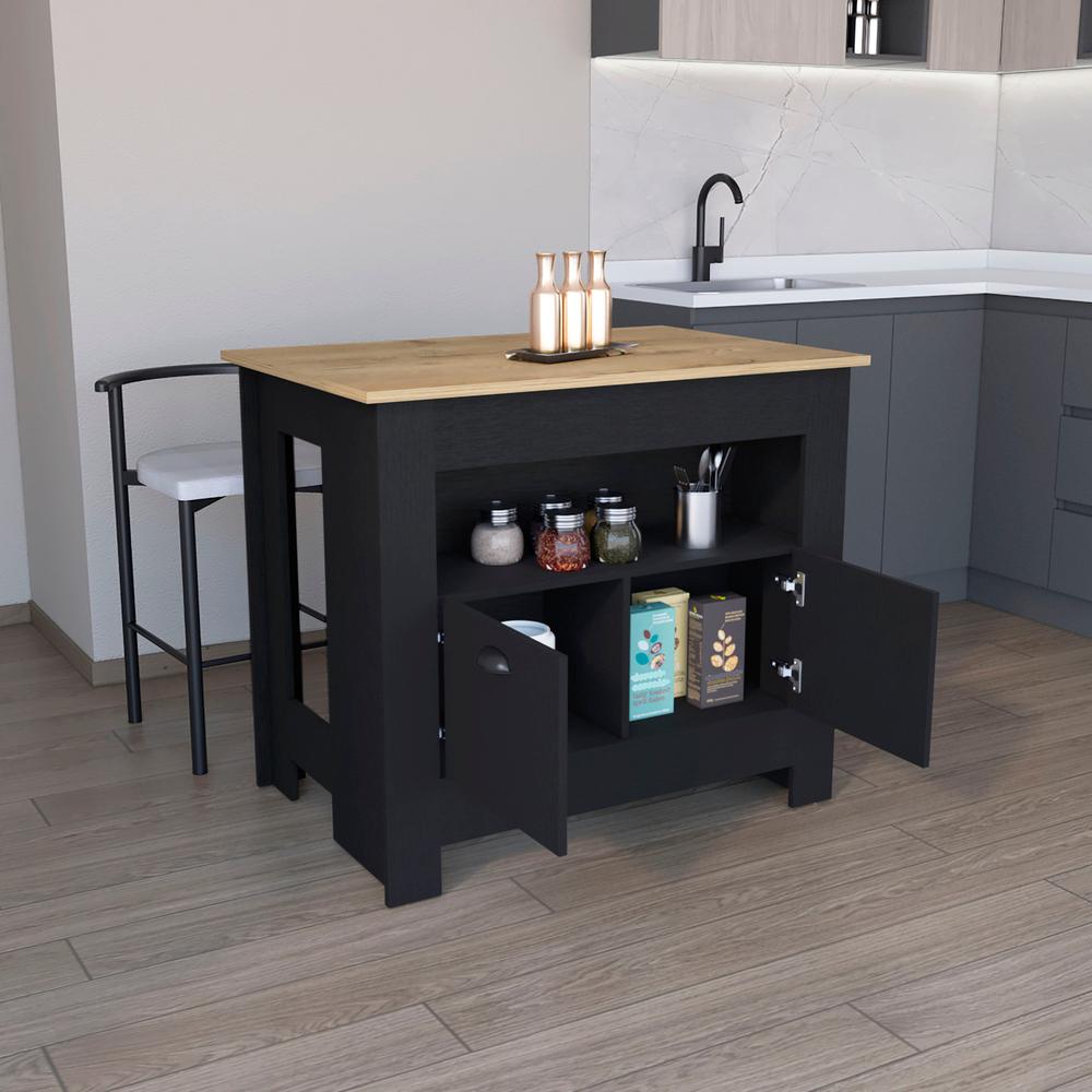 Floyd 35" H Kitchen Island, whit  2 doors, 3 shelves, Black/Macadamia,. Picture 7