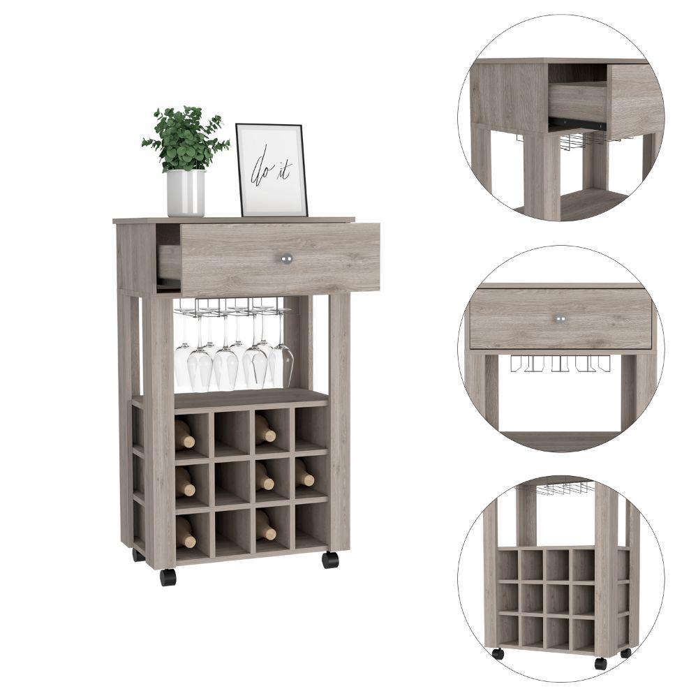 DEPOT E-SHOP Margh Bar Cart, Twelve Wine Cubbies, Four Legs, One Open Shelf, Countertop- Light Grey, For Kitchen. Picture 3