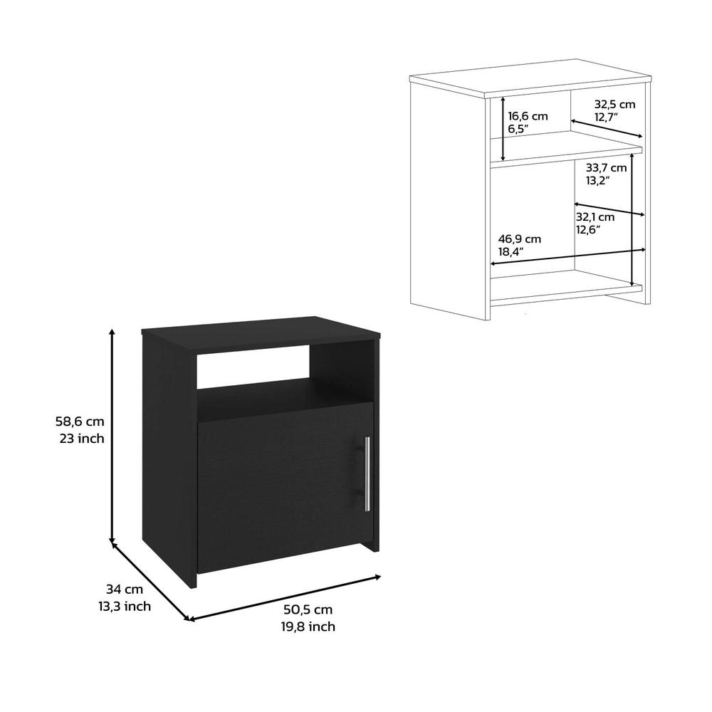 Nightstand, Single Door Cabinet, Metal Handle, One Shelf, Superior Top. Picture 4