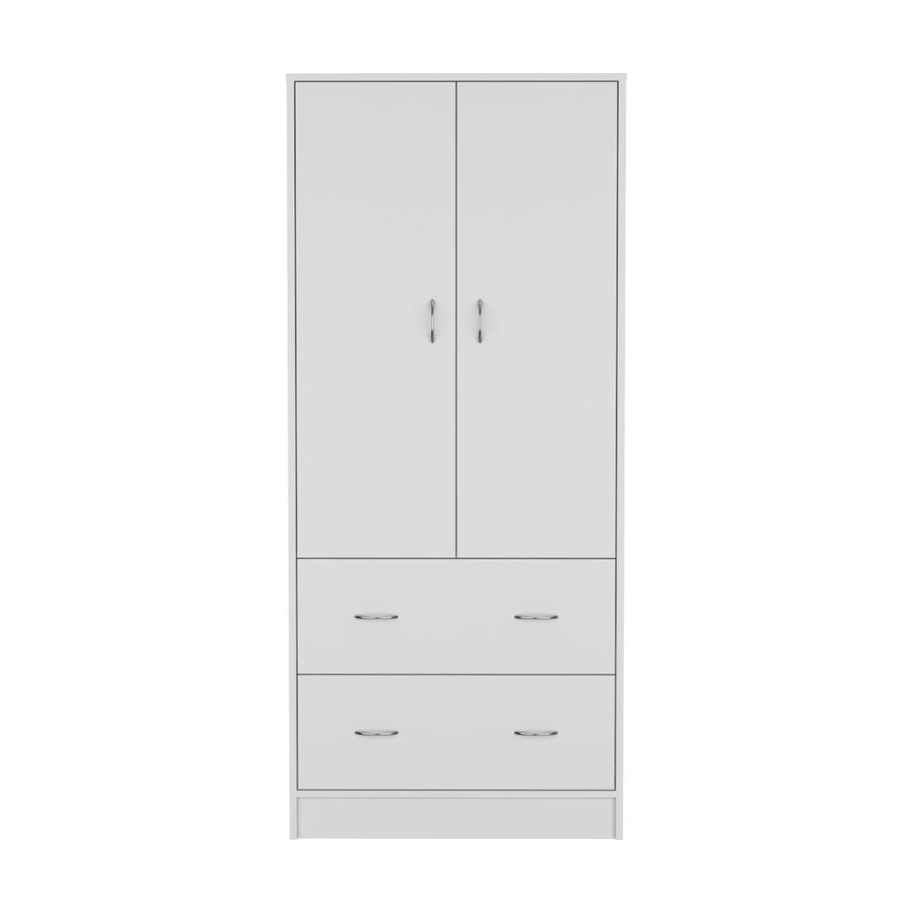 Silo 71" H Armoire with Two Doors, Two Drawers, and Hanging Rod,White. Picture 1