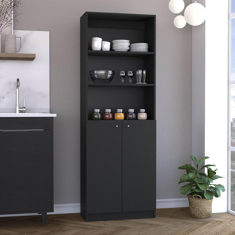Vinton 2-Door Bookcase with Upper Shelves, Black. Picture 6