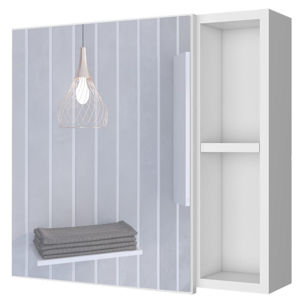 DEPOT E-SHOP Kazan Medicine Cabinet, Mirror, One-Door Cabinet, Two External Shelves, Three Internal Shelves-White, For Bathroom. Picture 2