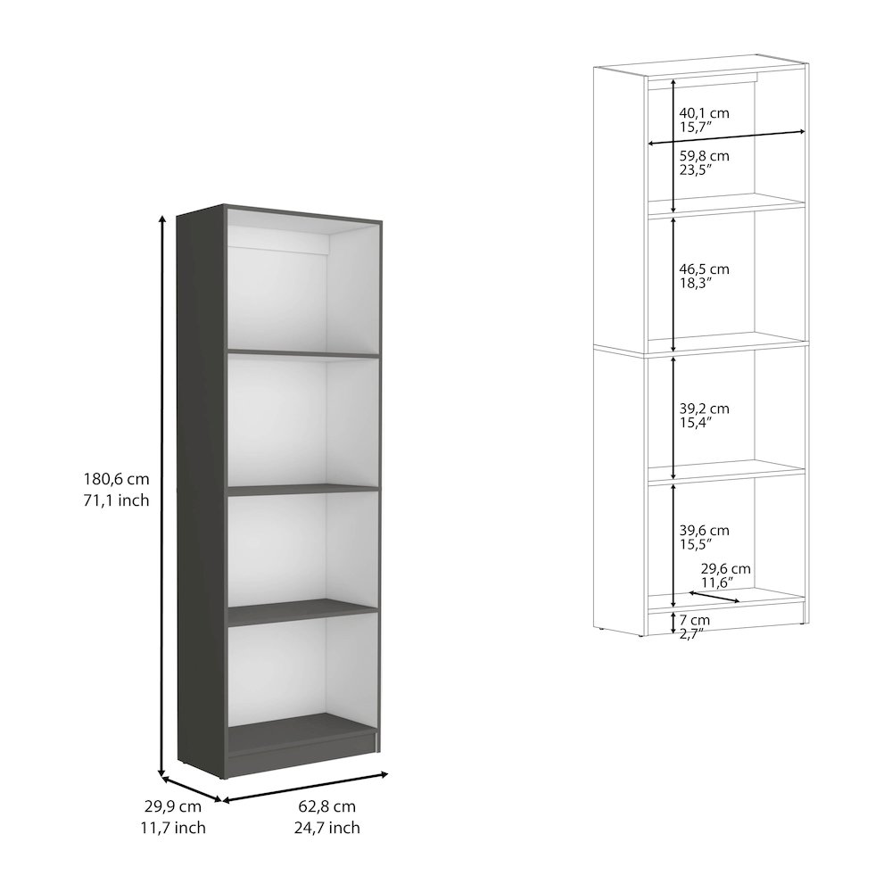 Vinton Bookcase with Spacious Tier-Shelving Design, Matt Gray / White _Office. Picture 5