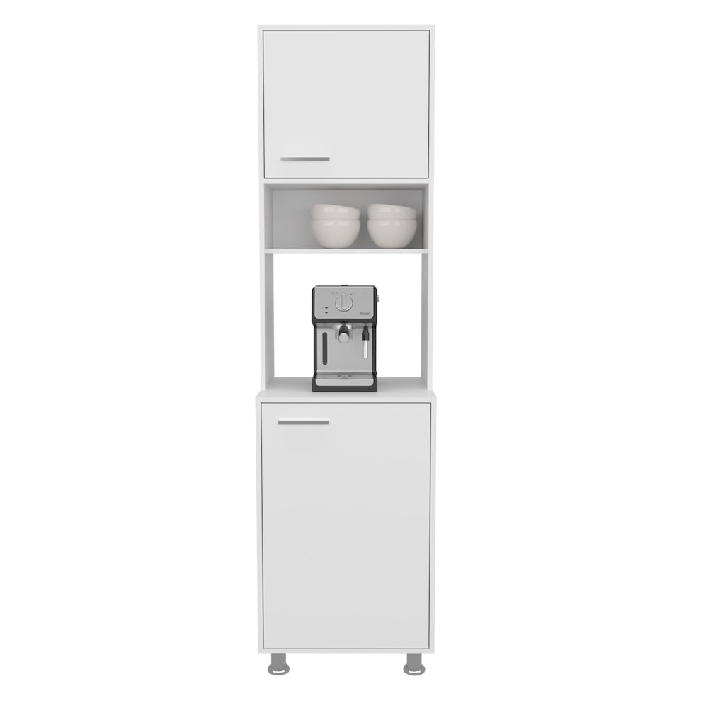 Posen Kitchen Pantry, 2 Doors, 4 Legs, 5 Shelves, White. Picture 1