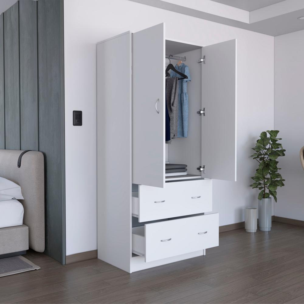 Silo 71" H Armoire with Two Doors, Two Drawers, and Hanging Rod,White. Picture 7