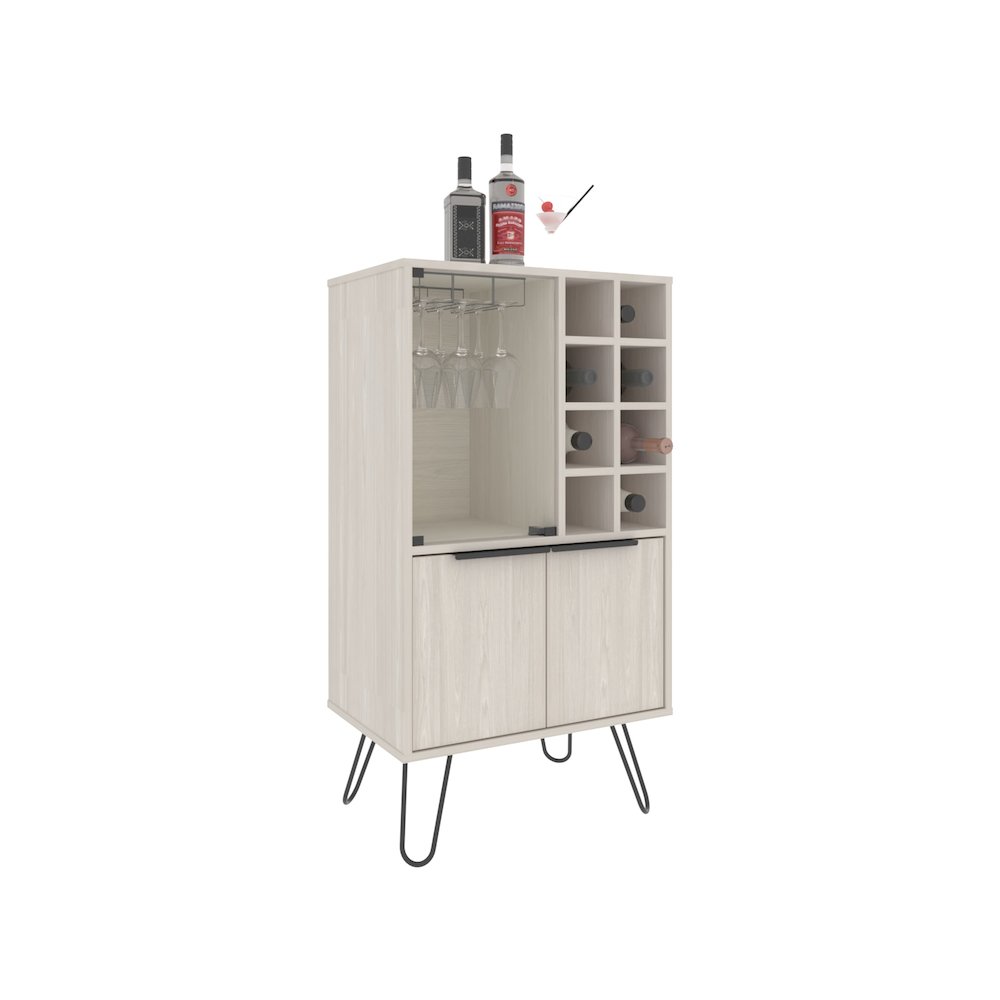 Lutak Bar Cabinet with 2 Doors, 9 Shelves, and 1 Glass Panel, White Washed Oak. Picture 5