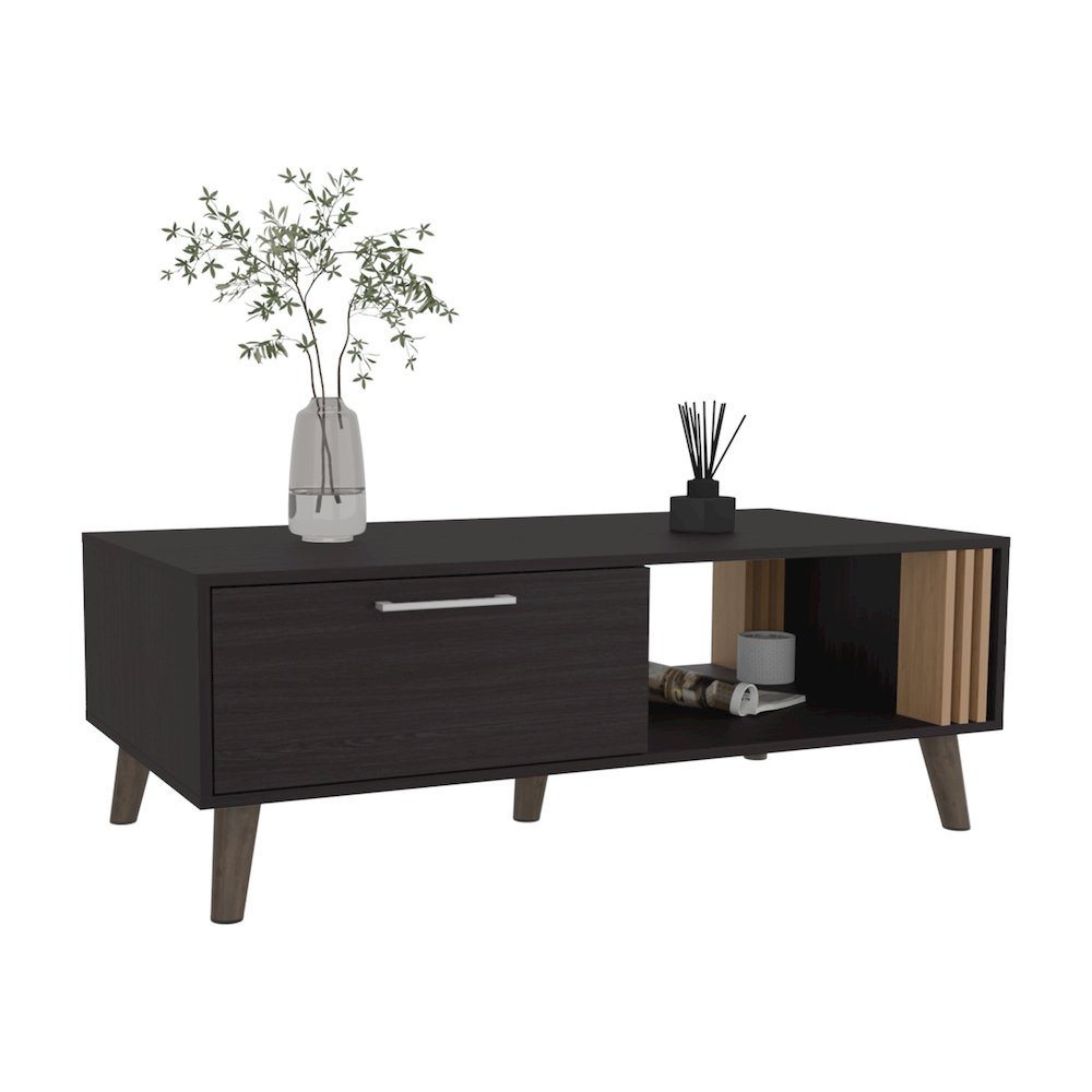Lenoir Coffee Table, 1 Door, 1 Shelf, Black / Natural Oak. Picture 4