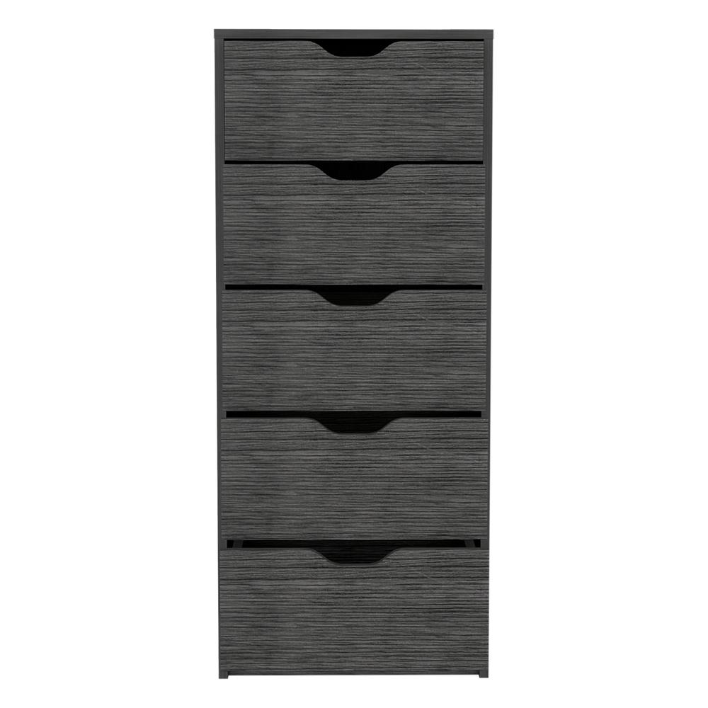 5 Drawers Narrow Dresser, Slim Storage Chest of Drawers, Smokey Oak -Bedroom. Picture 1