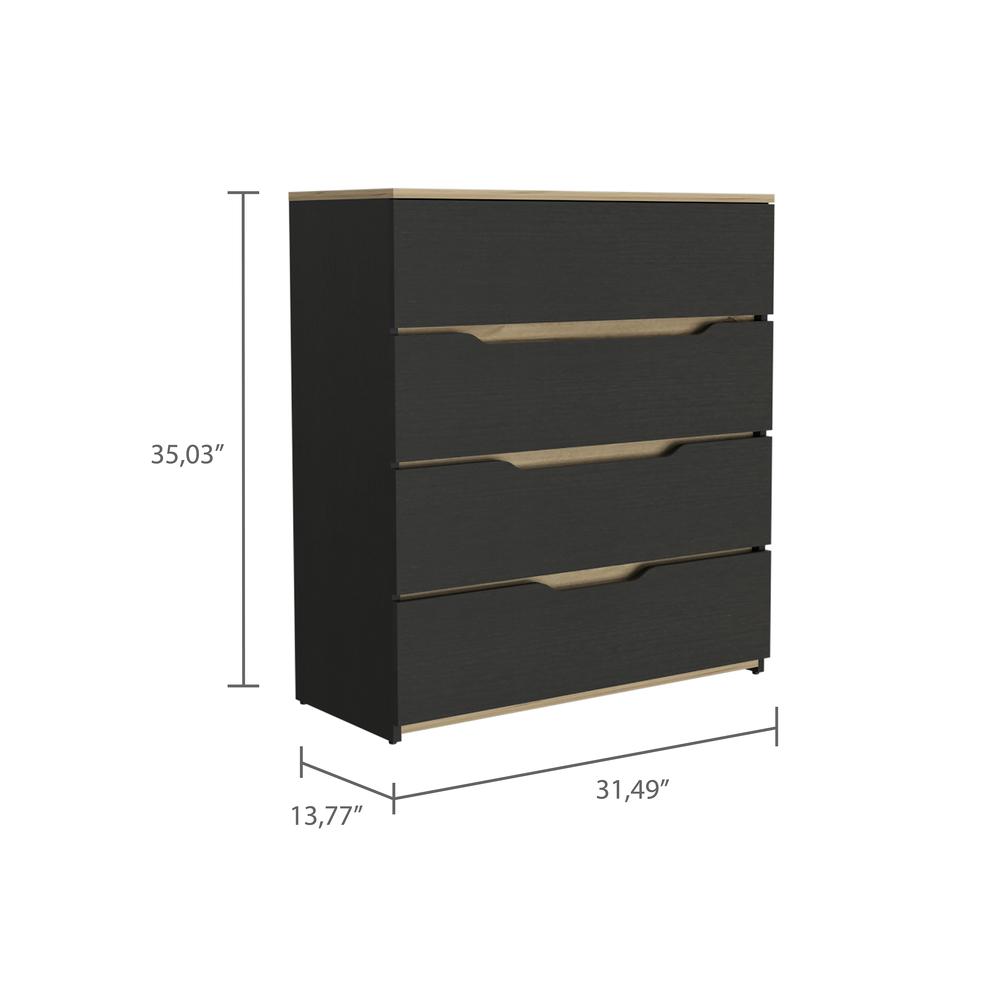 DEPOT E-SHOP Aralia Drawer Dresser-Four Drawers, Countertop-Black/Light Oak, For Bedroom. Picture 3