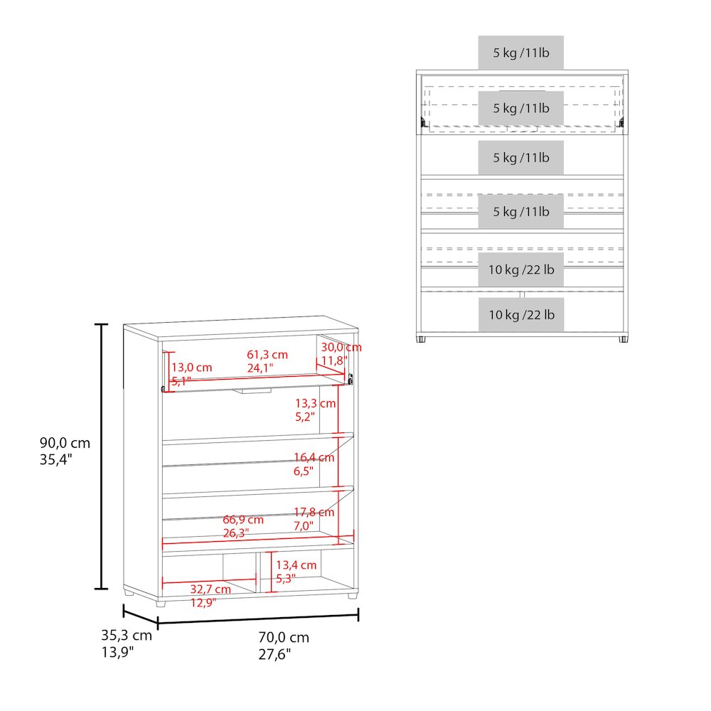 Kearns Shoe Rack,1 Door,4 Legs,5 Shelves,White. Picture 5