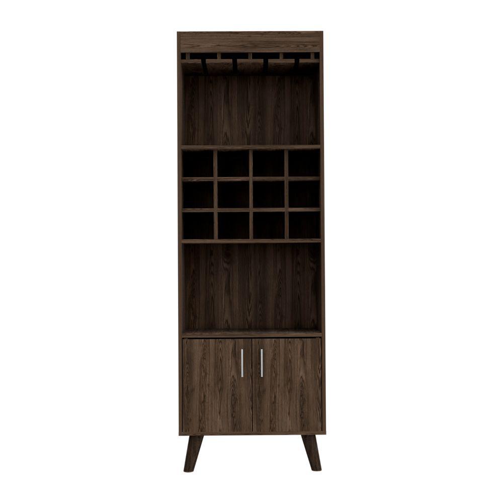 DEPOT E-SHOP Harvey Bar Cabinet, Twelve Wine Cubbbies, Two-Door Cabinet, Two Shelves- Dark Walnut, For Living Room. Picture 2