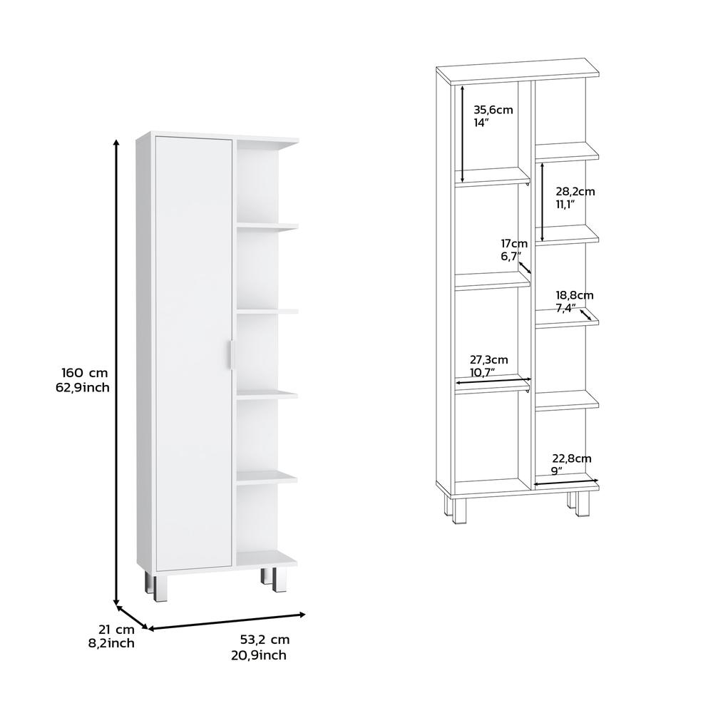 Keller 63" H Linen Cabinet, with 1 door and 9 shelves, White. Picture 5