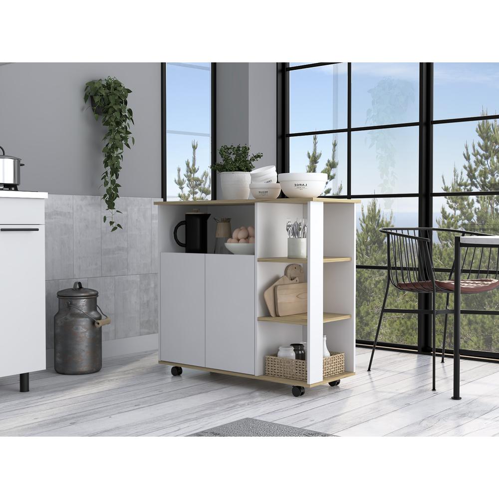 St. Thomas Kitchen Cart - Light Oak - White. Picture 5