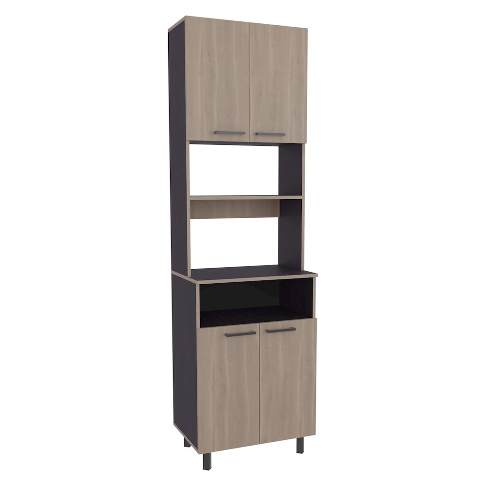 Zena Kitchen Pantry, 4 Doors, 4 Legs, 4 Shelves, White Oak / Black Wengue. Picture 4