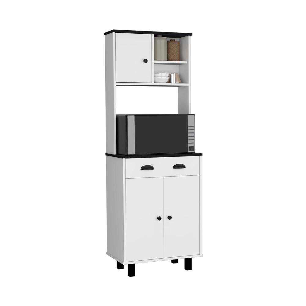 67" H Kitchen Pantry with Two Cabinets, Two Open Shelves, and One Drawer. Picture 4