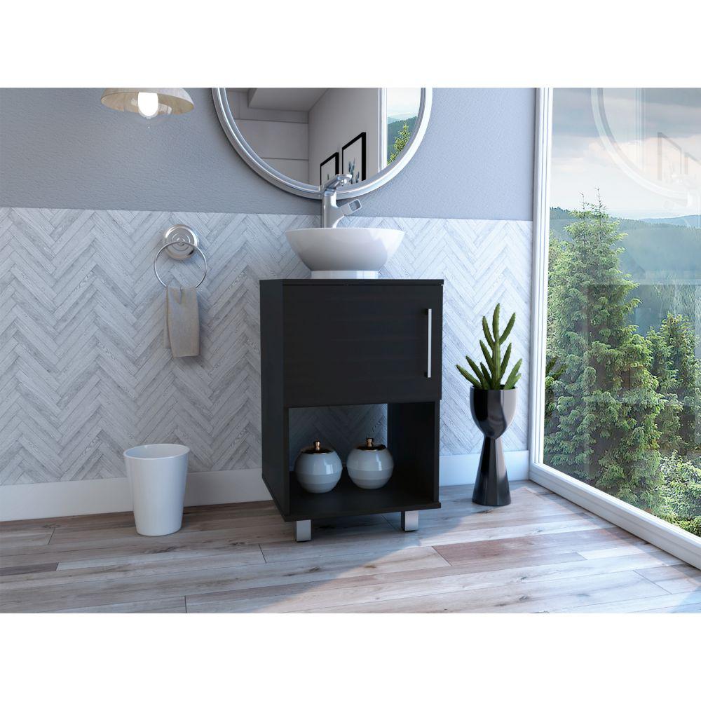 DEPOT E-SHOP Pittsburgh Single Bathroom Vanity, One Open Shelf, One-Door Cabinet, Four Legs-Black, For Bathroom. Picture 1