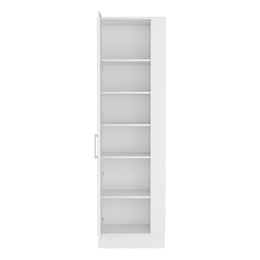 DEPOT E-SHOP Fairfield Utility Storage Cabinet with 6-Tier Shelf and Broom Hangers, White. Picture 1