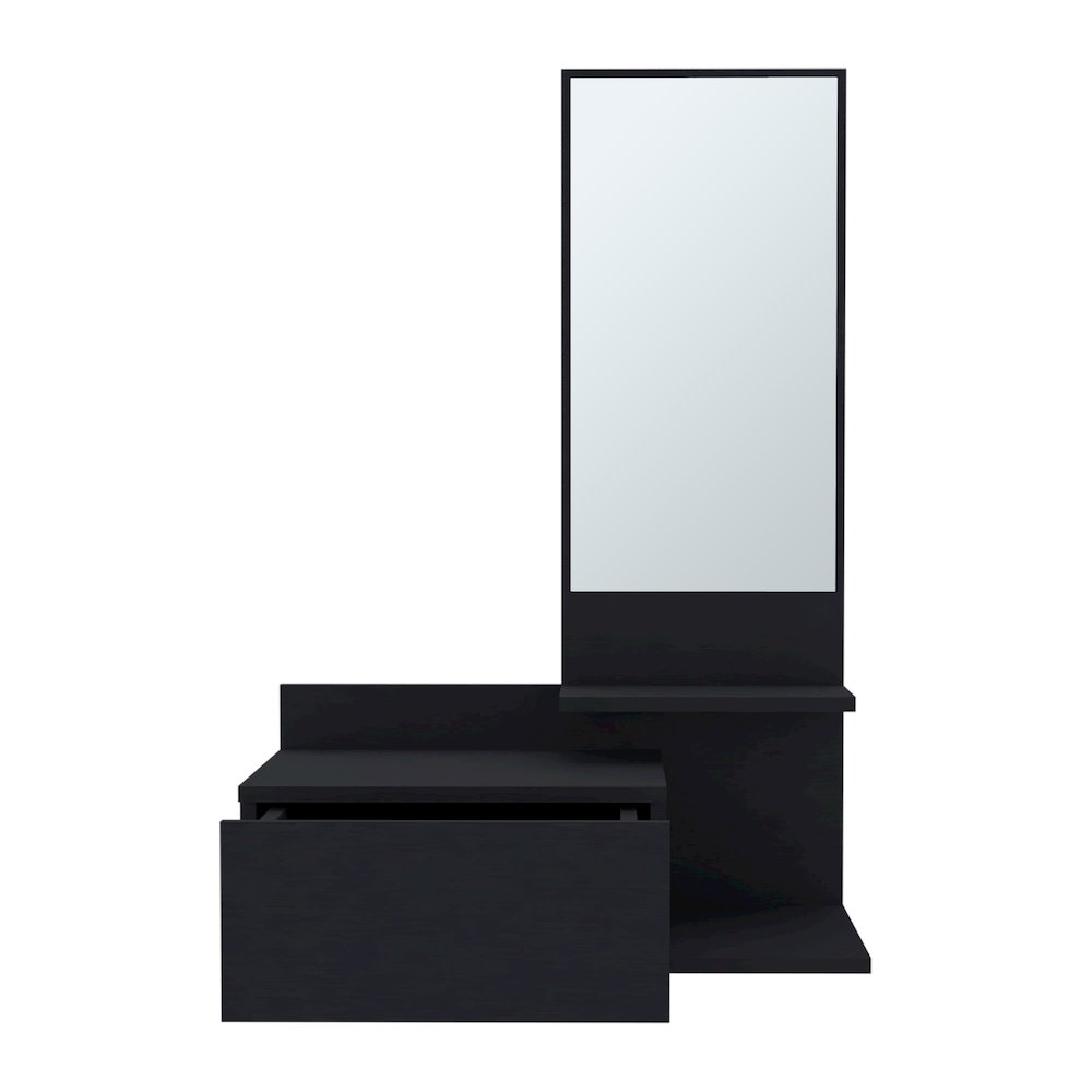 Sitka Floating Hallway Cabinet, 1 Drawer, 3 Shelves, 1 Mirror, Black. Picture 3