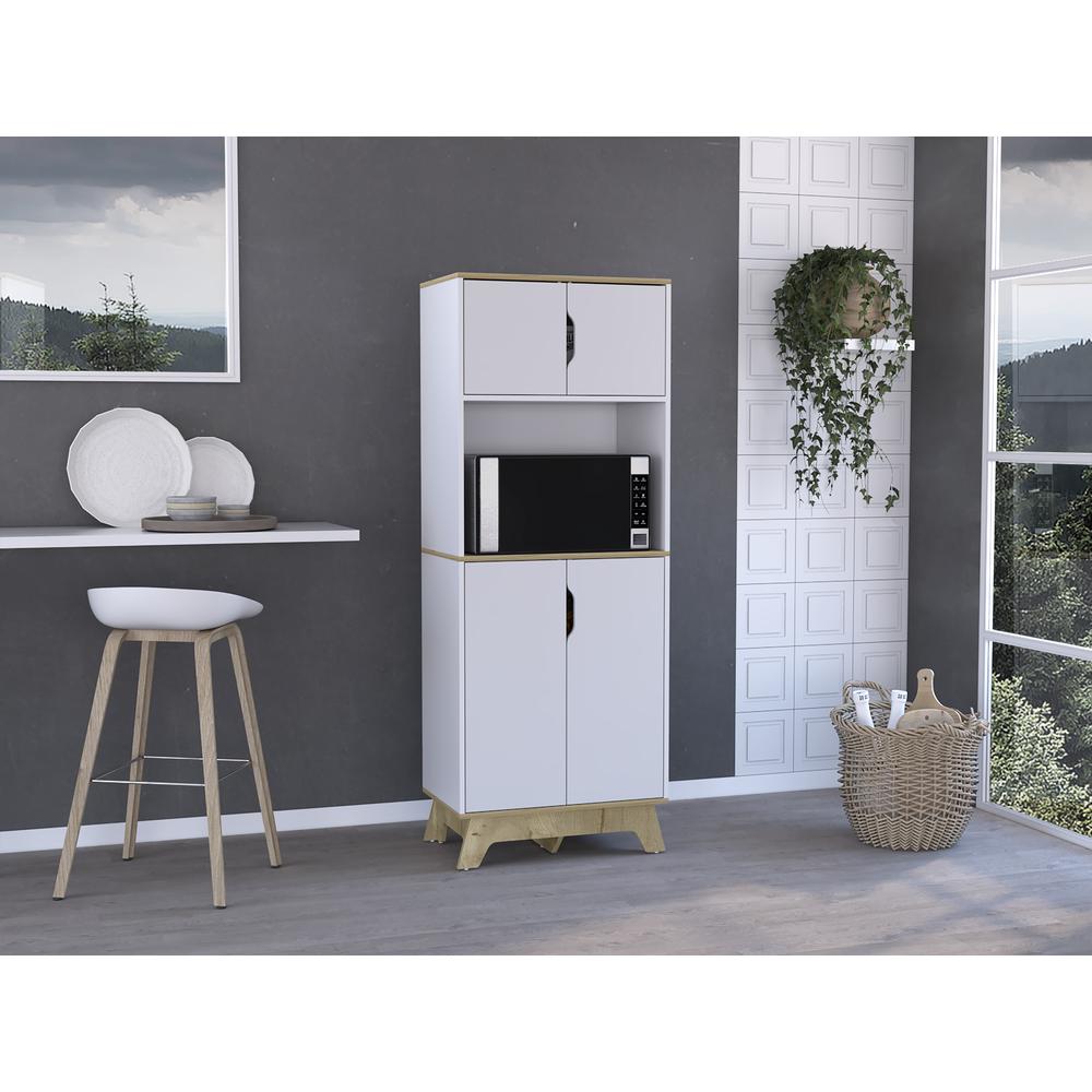 DEPOT E-SHOP Calathea Microwave Pantry Cabinet- Top And Lower Two-Doors Cabinets, Counter Surface-White/Light Oak, For Kitchen. Picture 5
