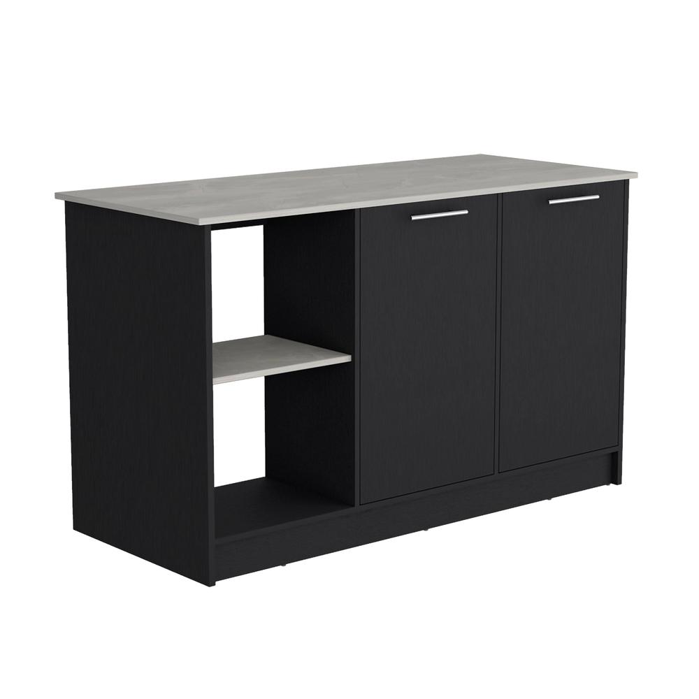 Kitchen Island with Large Countertop, Open Storage Shelves/Double Door Cabinet. Picture 1