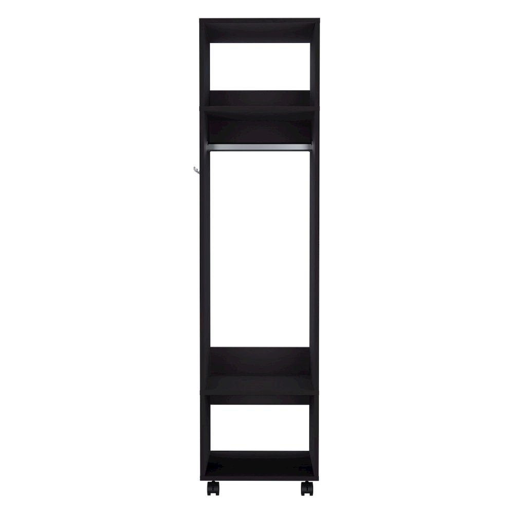 Cordova Armoire with 3 Shelves, 1 Mirror, and 4 Wheels, Black. Picture 1