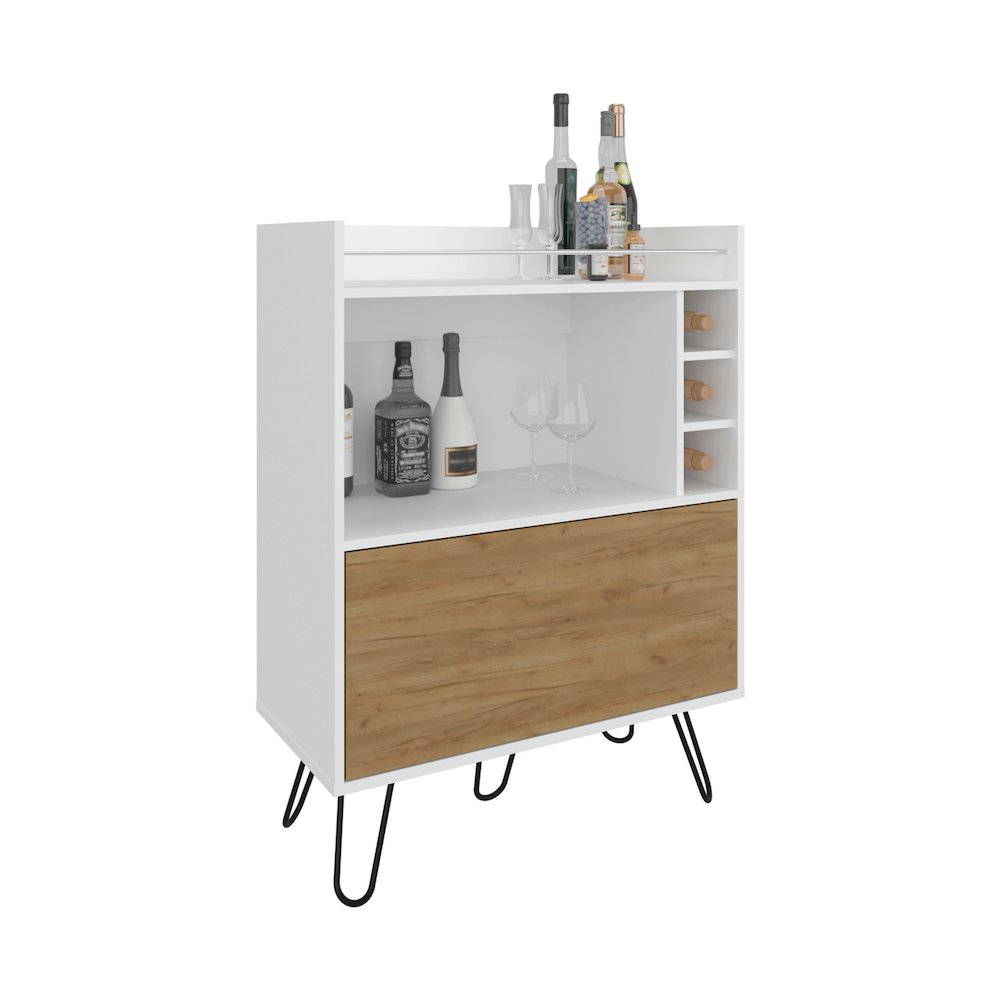 Topton Bar Cabinet, 1 Door, 4 Shelves, White / Natural Oak. Picture 3
