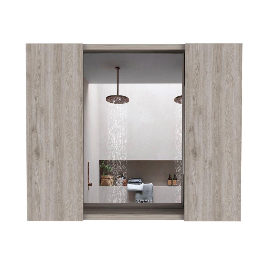 DEPOT E-SHOP Garnet Medicine Cabinet, Mirror, One External Shelf, Two-Door Cabinet-Light Grey, For Bathroom. Picture 2