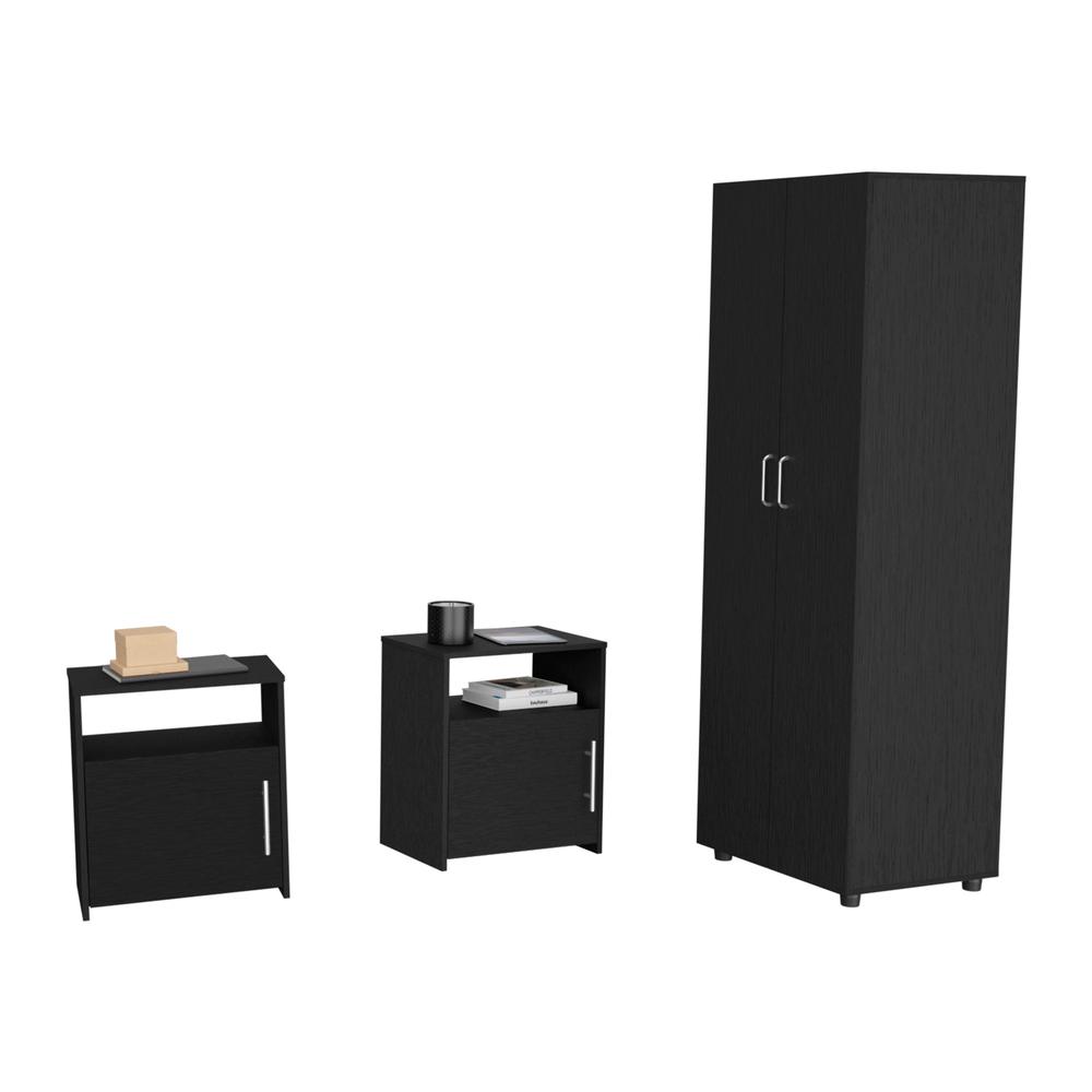 Allen 3 Piece Bedroom Set, London Armoire + 2 Omaha Nightstands,  Black. Picture 1