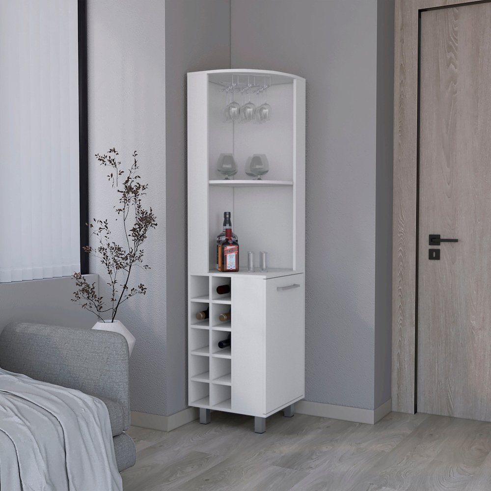 Morocco Corner Bar Single Door Cabinet Two Shelves, Ten Built-in Wine Rack. Picture 6