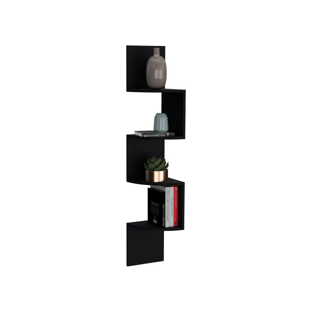 Roy Corner Floating Shelf, Modern 4-Tier Display, Black -Living Room. Picture 6