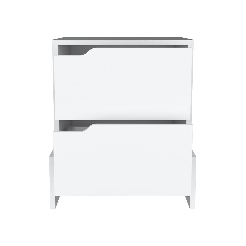 Haines Nightstand with 2-Drawers, End Table with Sturdy Base, White. Picture 1