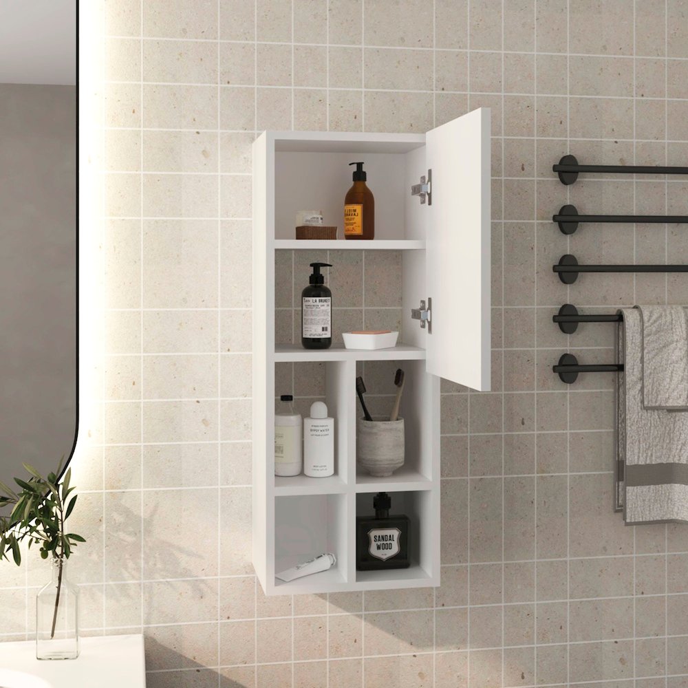 Kinta Wall Cabinet, 1 Door, 5 Shelves, White. Picture 8