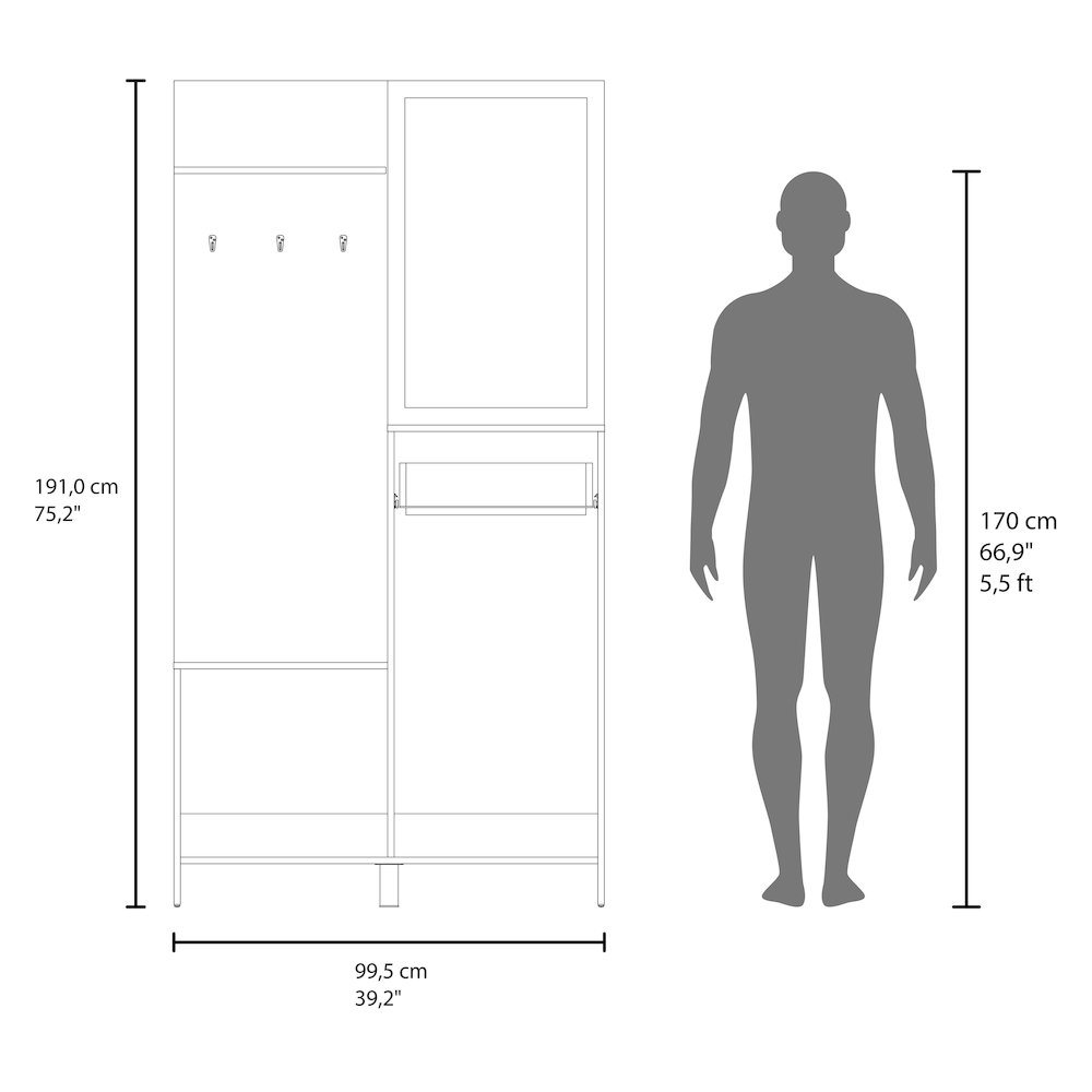 Olpe Hall Tree, 2 Doors, 1 Drawer, 1 Shelf, 1 Mirror, Natural Oak. Picture 2