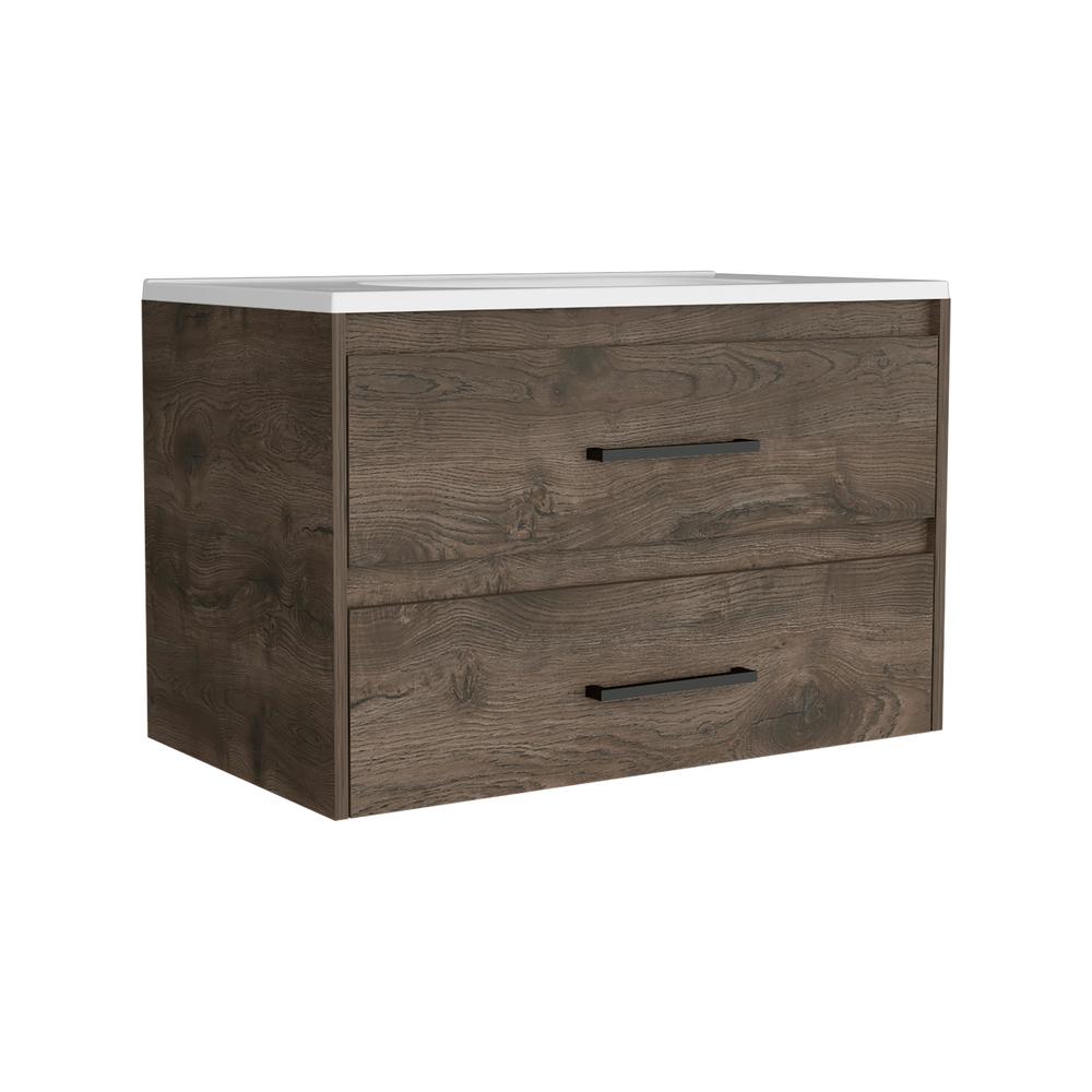 Cardova Floating Vanity Bathroom with 2-Drawers, Dark Brown / White. Picture 1