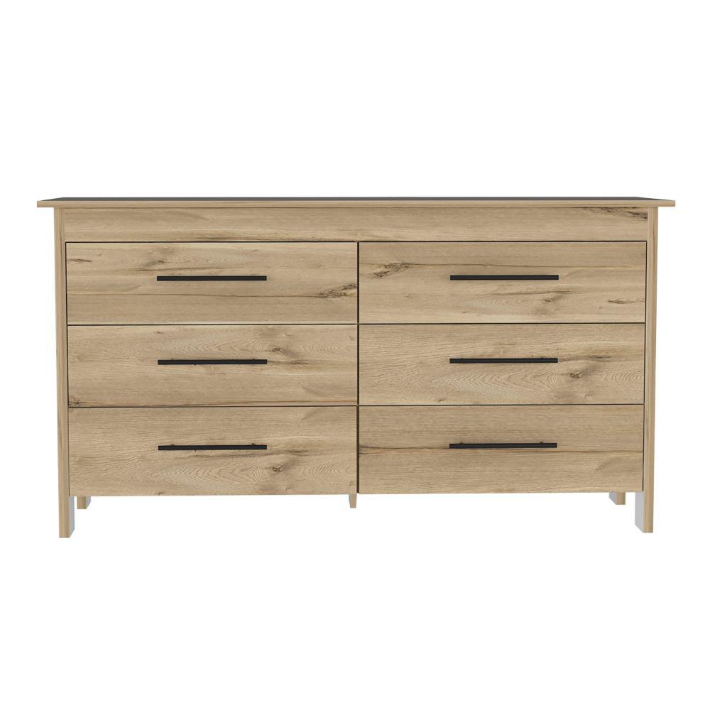 DEPOT E-SHOP Paris 6 Drawer Double Dresser -Six Drawers, Four Legs, Countertop-Light Oak/White. For Bedroom. Picture 2