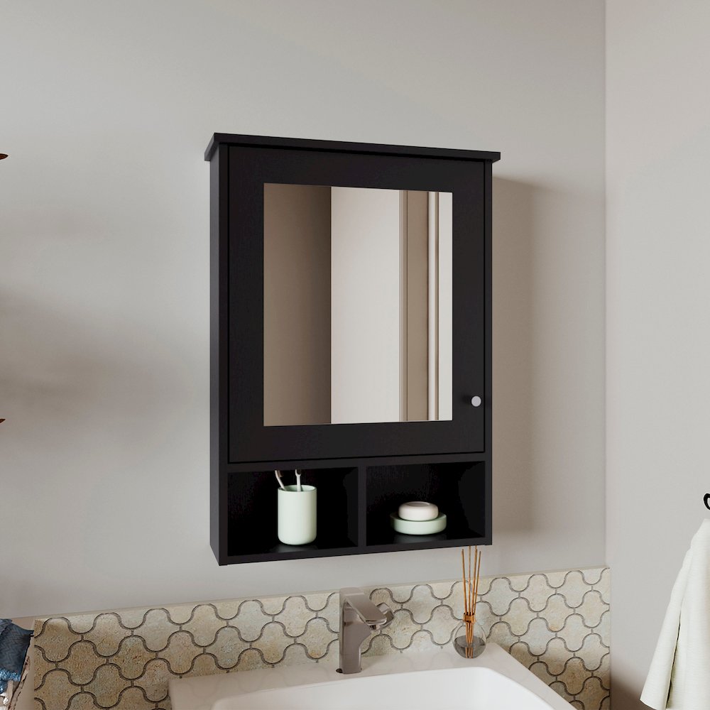 Anamoose Medicine Cabinet with 5 Shelves, 1 Door, and 1 Mirror, Black Wengue. Picture 6