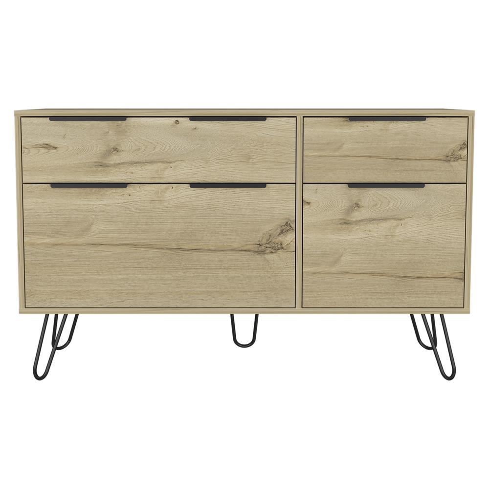 DEPOT E-SHOP Aster Double Dresser-Four Drawers,Countertop, Four Steel Legs-Light Oak, For Bathroom. Picture 2