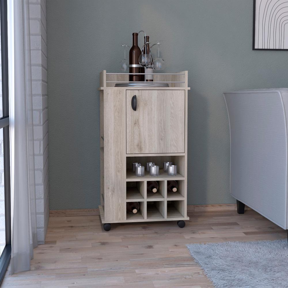 Fraser Bar Cart with 6 Built-in Wine Rack and Casters, Light Gray. Picture 4