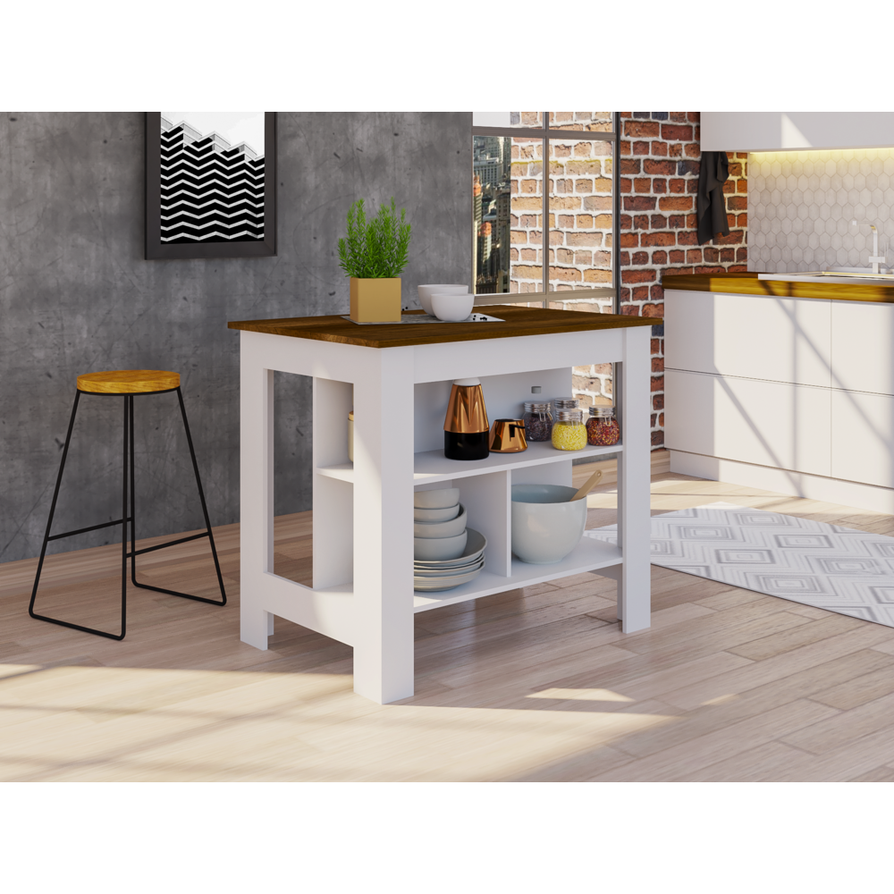 Delos Kitchen Island White - Walnut. Picture 8